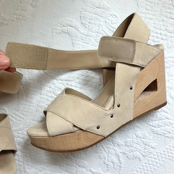 Eileen Fisher Leather Wooden Cut Out Clog Wedge 5 5.5 - Picture 7 of 16